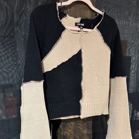 Steve Madden Black and Cream Patchwork Sweater - Picture 3 of 4